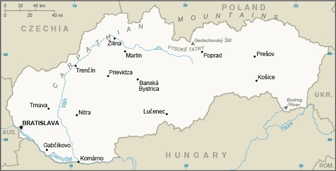 Kaart van Slowakije