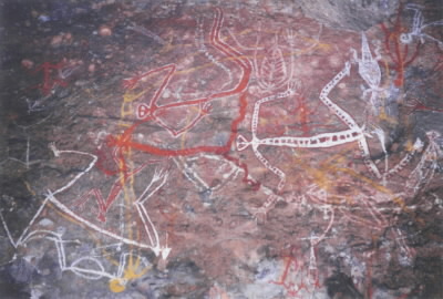 Aboriginal muurschilderijen, Kakadu NP. (Australië - 2003)